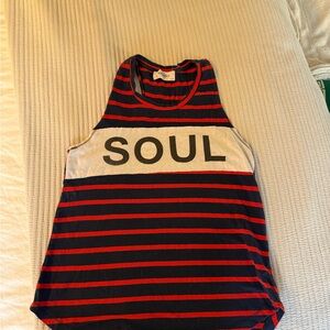 soulcycle Navy & Red Striped Tank with 'SOUL' Chest Panel